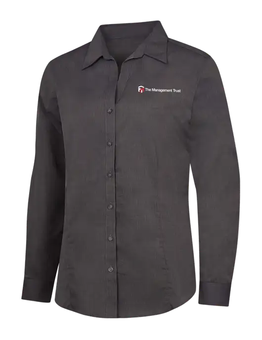 Womens Soft Black Crosshatch Easy Care Shirt w/The Management Trust Logo