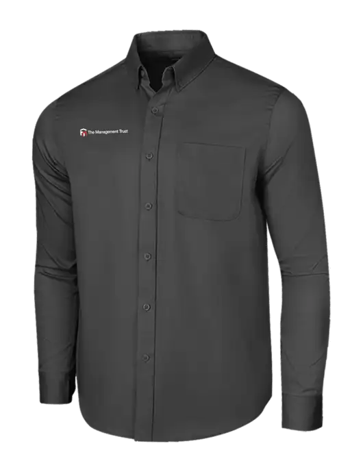 Long Sleeve Dark Grey Superpro React Twill Shirt w/The Management Trust Logo