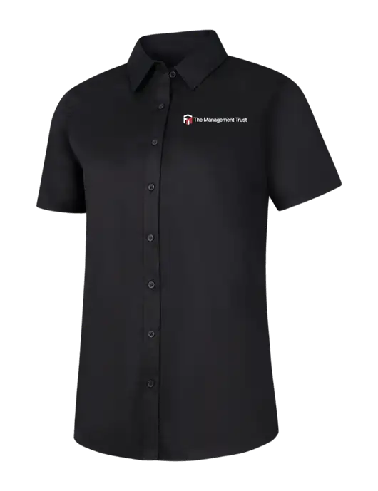 Womens Black Short Sleeve Superpro React Twill Shirt w/The Management Trust Logo