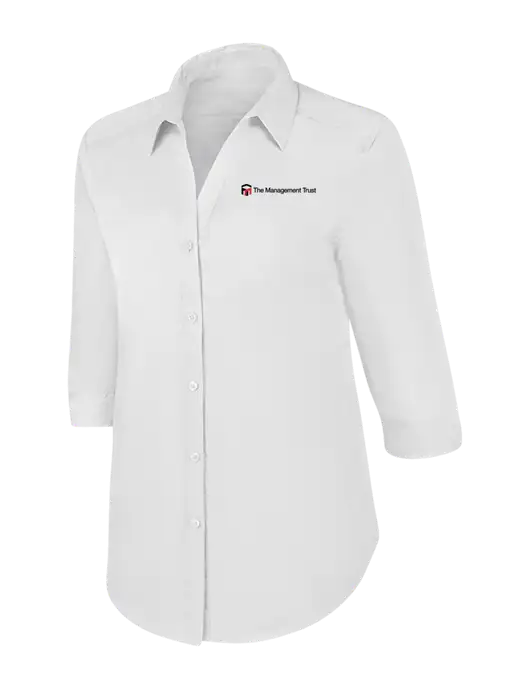 Womens White 3/4 Sleeve Carefree Poplin Shirt w/The Management Trust Logo
