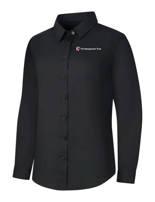 Womens Black Long Sleeve Carefree Poplin Shirt w/The Management Trust Logo