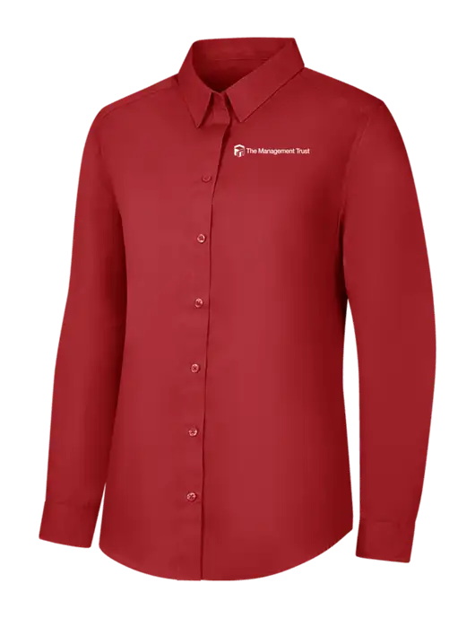 Womens Rich Red  Long Sleeve Carefree Poplin Shirt w/The Management Trust Logo