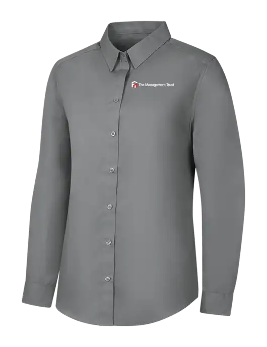 Womens Medium Grey Long Sleeve Carefree Poplin Shirt w/The Management Trust Logo