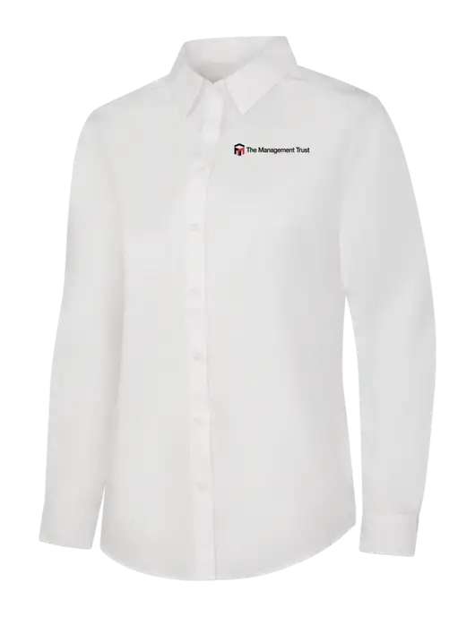 Womens White Long Sleeve Carefree Poplin Shirt w/The Management Trust Logo