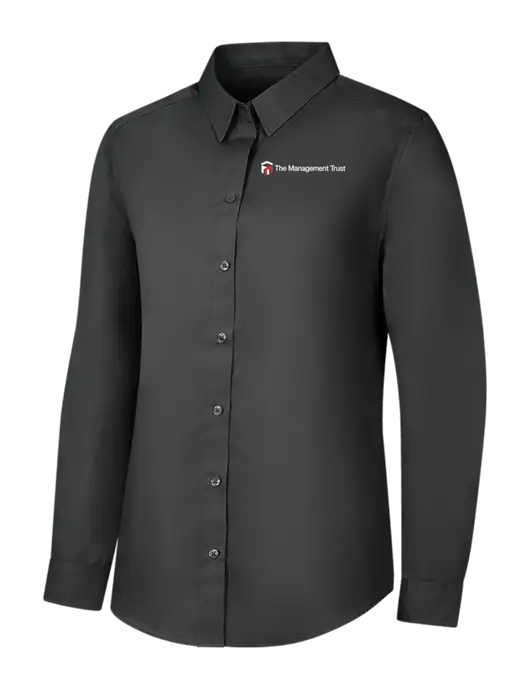 Womens Dark Grey Long Sleeve Carefree Poplin Shirt w/The Management Trust Logo