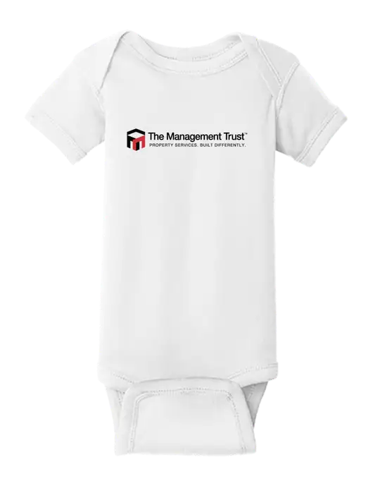 Rabbit Skins White Infant Short Sleeve Baby Rib Bodysuit w/The Management Trust Logo