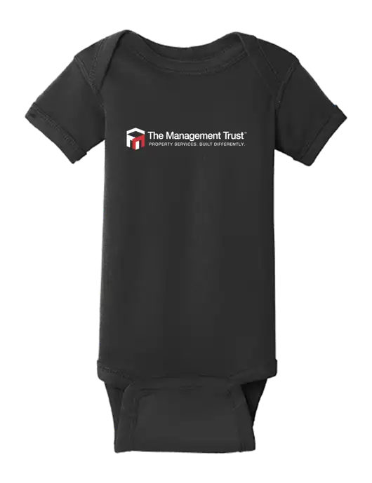 Rabbit Skins Black Infant Short Sleeve Baby Rib Bodysuit w/The Management Trust Logo