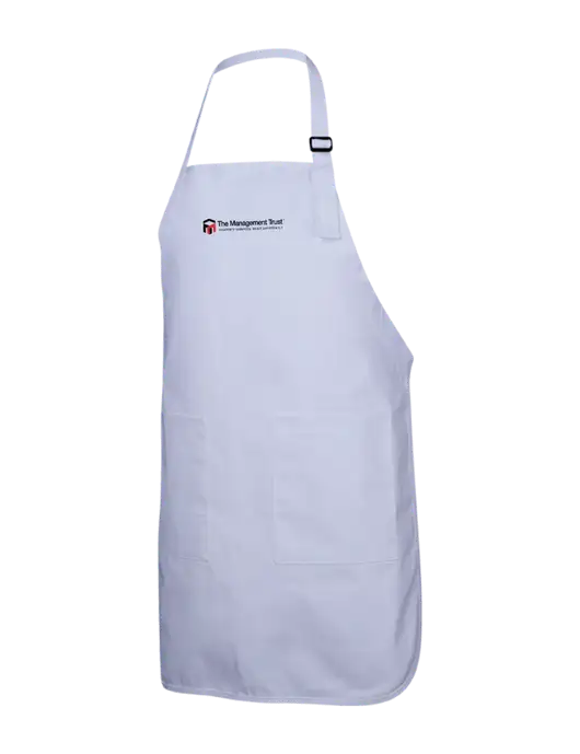 Full-Length White Apron With Pockets w/The Management Trust Logo