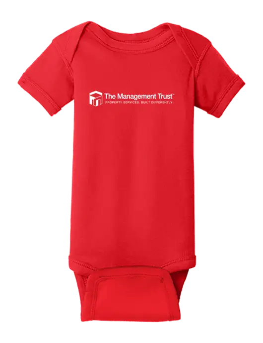 Rabbit Skins Red Infant Short Sleeve Baby Rib Bodysuit w/The Management Trust Logo