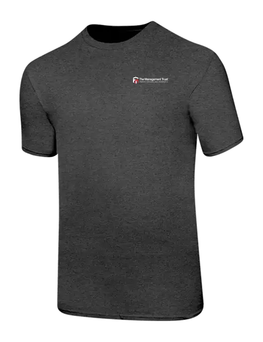 Ring Spun Dark Heather Grey 4.5 oz T-Shirt w/The Management Trust Logo