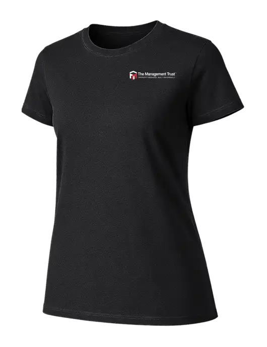 Womens Ring Spun Jet Black 4.5 oz T-Shirt w/The Management Trust Logo