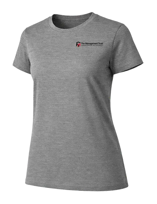 Womens Ring Spun Light Grey Heather 4.5 oz T-Shirt w/The Management Trust Logo