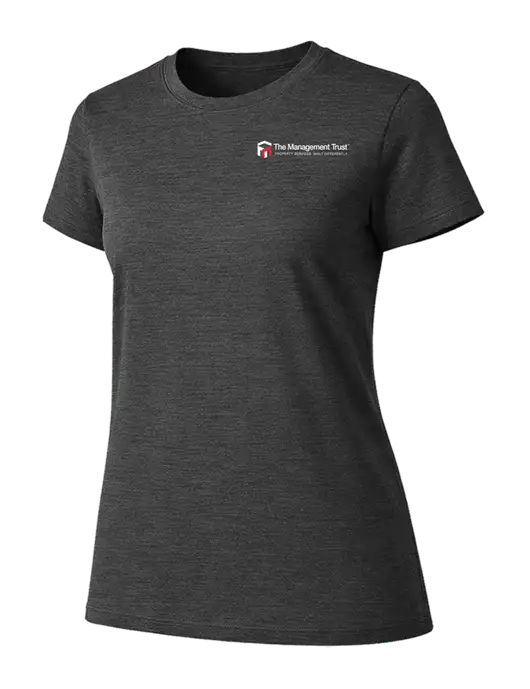 Womens Ring Spun Dark Heather Grey 4.5 oz T-Shirt w/The Management Trust Logo