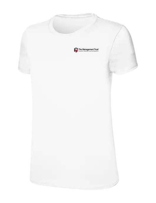 Womens Ring Spun White 4.5 oz T-Shirt w/The Management Trust Logo