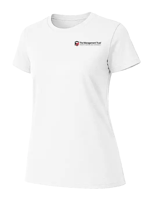 Womens Ring Spun White 4.5 oz T-Shirt w/The Management Trust Logo