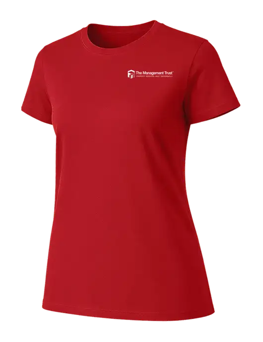 Womens Ring Spun Bright Red 4.5 oz T-Shirt w/The Management Trust Logo