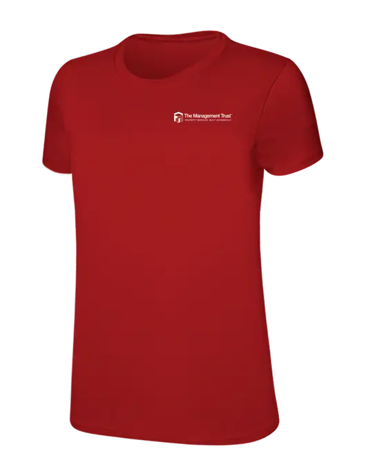Womens Ring Spun Bright Red 4.5 oz T-Shirt w/The Management Trust Logo