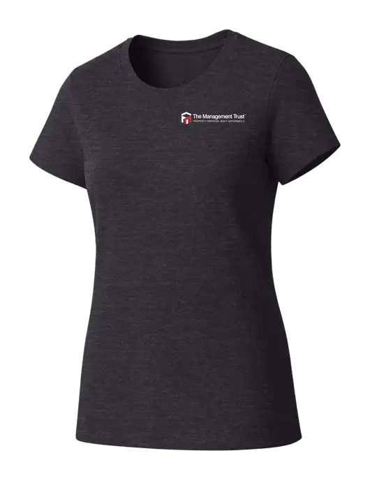 Womens Seriously Soft Heathered Charcoal T-Shirt w/The Management Trust Logo