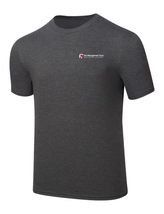 Simply Soft Heathered Charcoal 4.5oz  Poly/Combed Ring Spun Cotton T-Shirt w/The Management Trust Logo