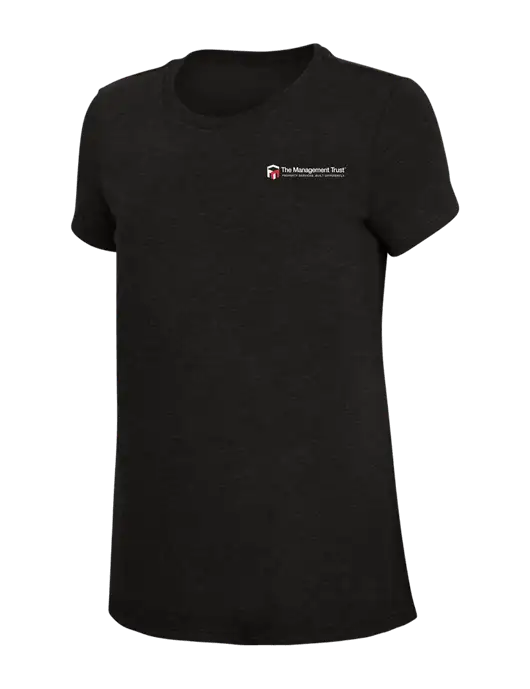 Womens Simply Soft Black 4.5oz Poly/Combed Ring Spun Cotton T-Shirt w/The Management Trust Logo