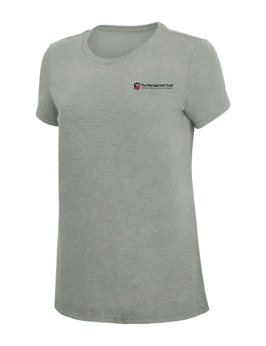 Womens Simply Soft Grey Frost 4.5oz  Poly/Combed Ring Spun Cotton T-Shirt w/The Management Trust Logo