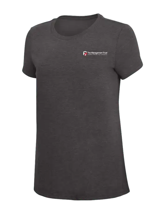 Womens Simply Soft Heather Charcoal 4.5oz  Poly/Combed Ring Spun Cotton T-Shirt w/The Management Trust Logo