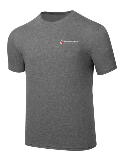 Simply Soft Heathered Medium Grey 4.5oz  Poly/Combed Ring Spun Cotton T-Shirt w/The Management Trust Logo