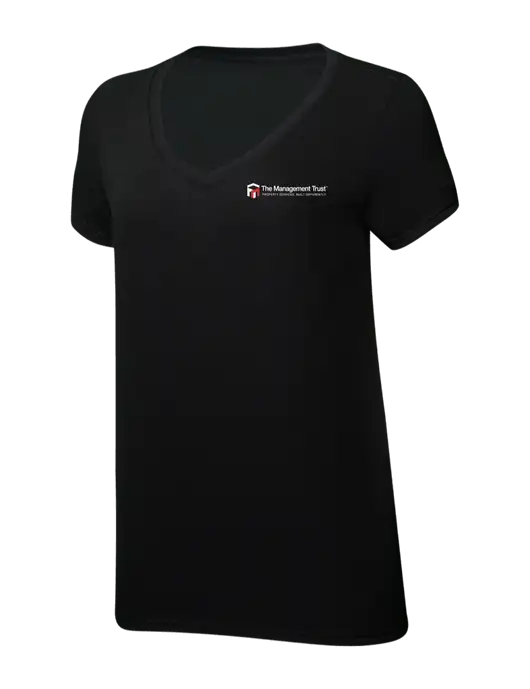 Womens Simply Soft V-Neck Black 4.5oz  Poly/Combed Ring Spun Cotton T-Shirt w/The Management Trust Logo