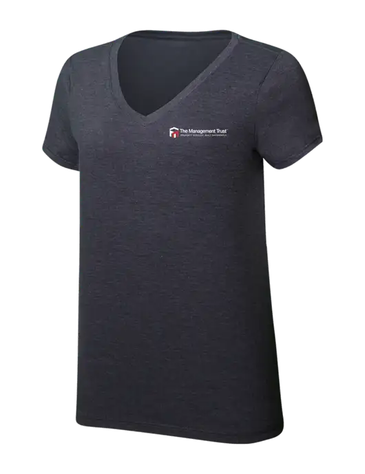 Womens Simply Soft V-Neck Heather Charcoal 4.5oz  Poly/Combed Ring Spun Cotton T-Shirt w/The Management Trust Logo
