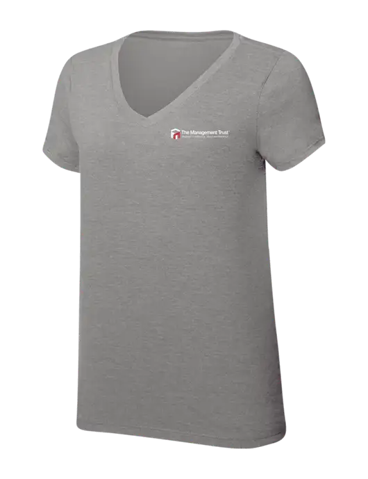 Womens Simply Soft V-Neck Grey Frost 4.5oz  Poly/Combed Ring Spun Cotton T-Shirt w/The Management Trust Logo