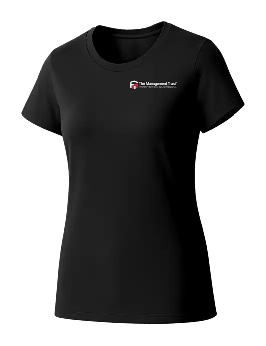 Womens Seriously Soft Black T-Shirt w/The Management Trust Logo