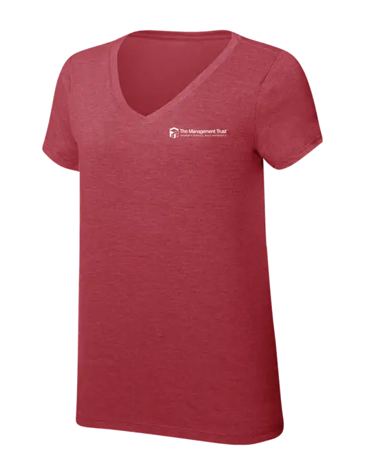 Womens Simply Soft V-Neck Red Frost 4.5oz  Poly/Combed Ring Spun Cotton T-Shirt w/The Management Trust Logo