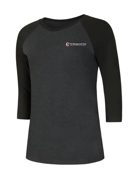 Womens Simply Soft 3/4 Sleeve Black/Black Frost Ring Spun Cotton T-Shirt w/The Management Trust Logo