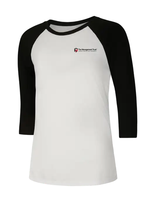 Womens Simply Soft 3/4 Sleeve Black/White Ring Spun Cotton T-Shirt w/The Management Trust Logo