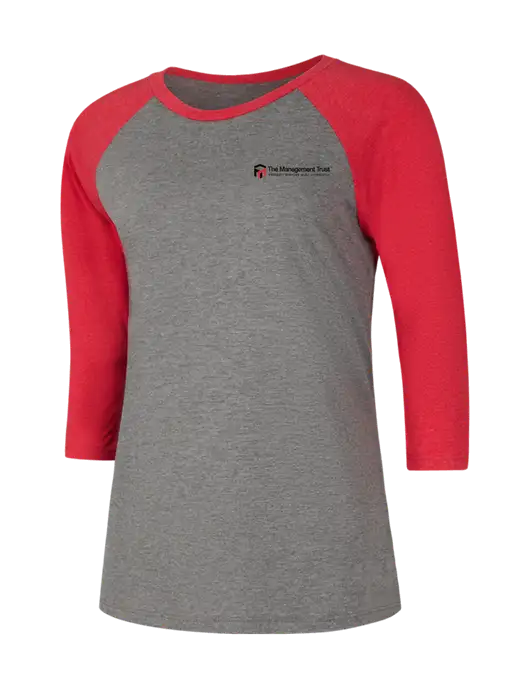 Womens Simply Soft 3/4 Sleeve Red Frost/Grey Frost Ring Spun Cotton T-Shirt w/The Management Trust Logo