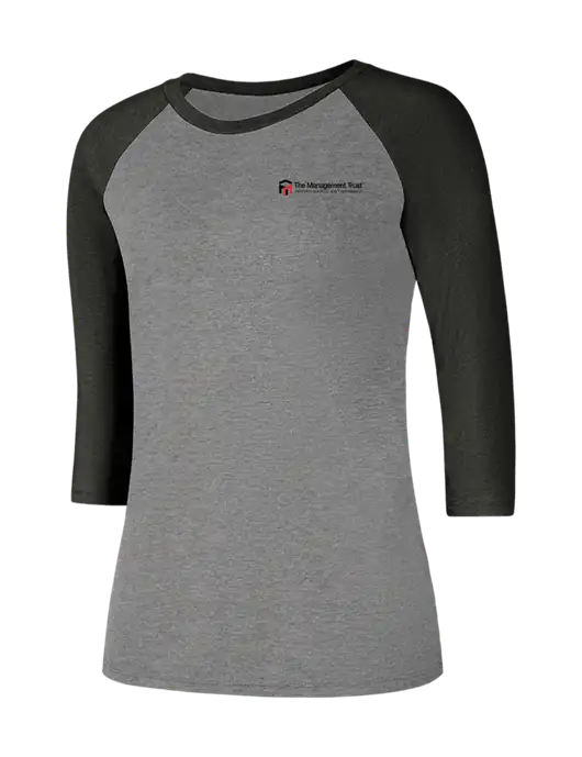 Womens Simply Soft 3/4 Sleeve Black Frost/Grey Frost Ring Spun Cotton T-Shirt w/The Management Trust Logo