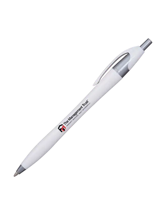 Novella White/Silver Shimmer Pen - Blue Ink w/The Management Trust Logo