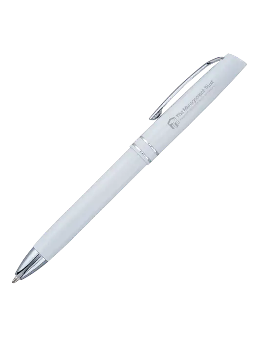 White Anguilla Black Ink Pen w/The Management Trust Logo