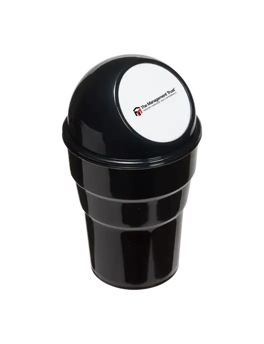 Black Car Cup Holder Trash Can w/The Management Trust Logo
