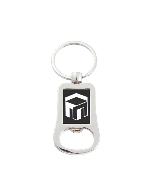 Silver & Black Bottle Opener Keychain w/The Management Trust Logo