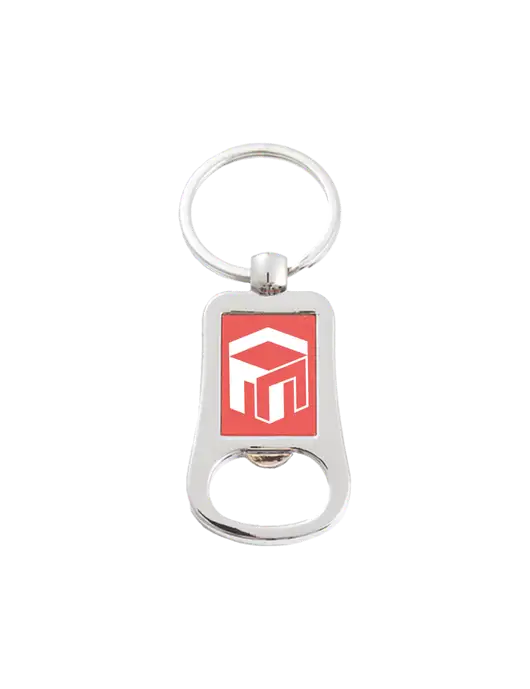 Silver & Red Bottle Opener Keychain w/The Management Trust Logo
