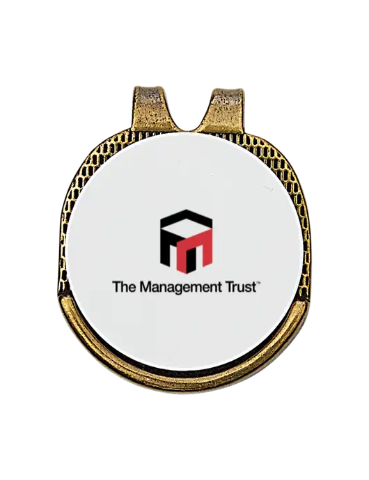 Antique Gold Hat Clip w/Golf Ball Marker w/The Management Trust Logo