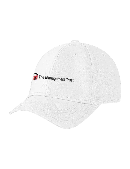 White Structured Soft Snap Closure Hook & Loop Cap w/The Management Trust Logo