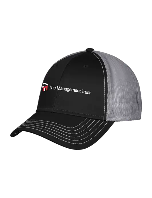 Black/Medium Dark Grey Mesh Trucker Cap Snap Back w/The Management Trust Logo