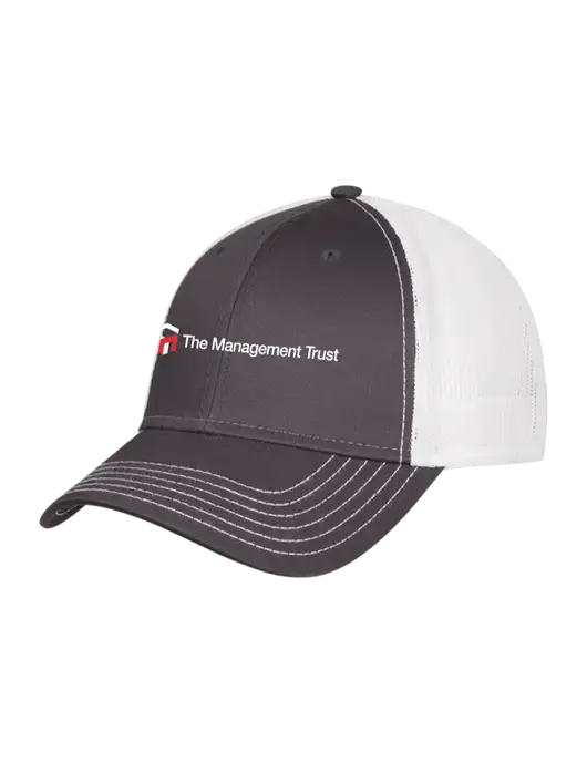 Dark Grey/White Mesh Trucker Cap Snap Back w/The Management Trust Logo