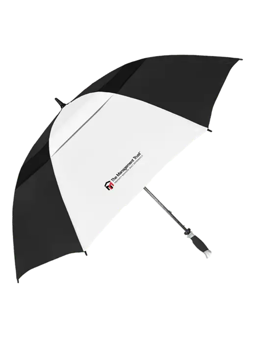 Black/White Vented Typhoon Tamer Golf Umbrella w/The Management Trust Logo