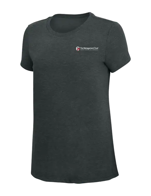 Womens Simply Soft Black Frost 4.5oz Poly/Combed Ring Spun Cotton T-Shirt w/The Management Trust Logo