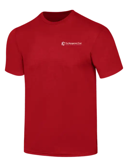 Simply Soft Red 4.5oz  Poly/Combed Ring Spun Cotton T-Shirt w/The Management Trust Logo