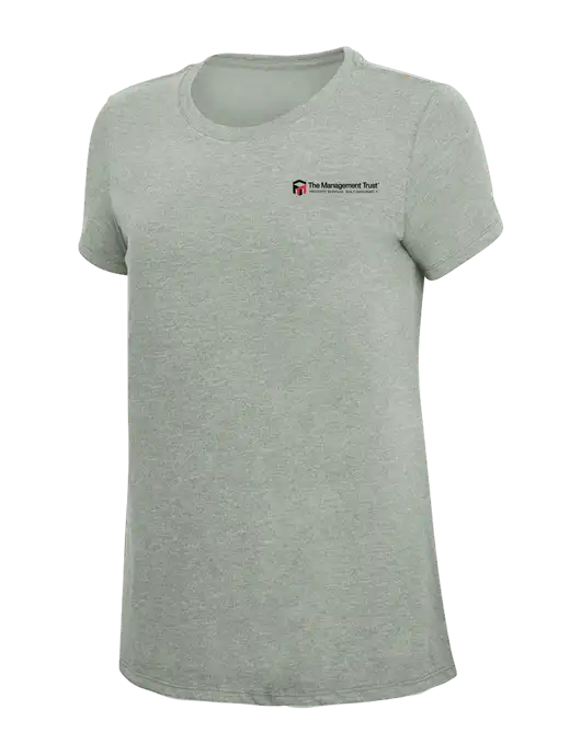 Womens Simply Soft Heathered Light Grey 4.5oz Poly/Combed Ring Spun Cotton T-Shirt w/The Management Trust Logo