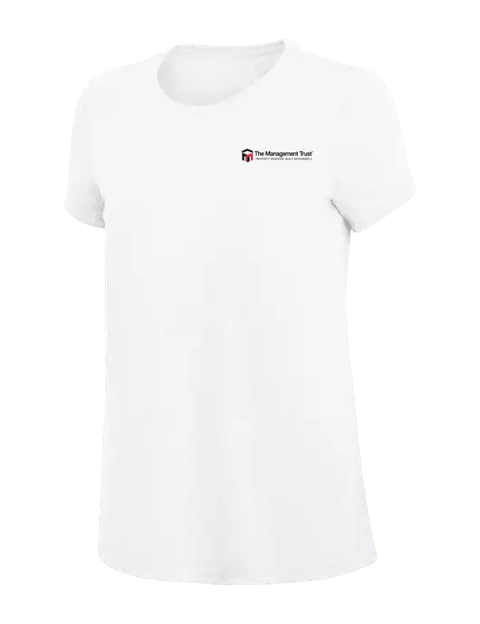 Womens Simply Soft White 4.5oz Poly/Combed Ring Spun Cotton T-Shirt
 w/The Management Trust Logo